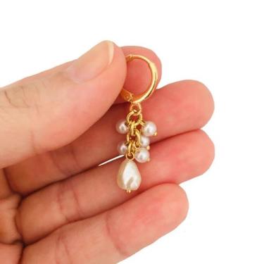 Imagem de Brinco de Argolinha Com Pérolas Folheado a Ouro 18k - Dinis Joias