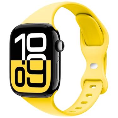 Imagem de STG Sport Pulseira compatível com Apple Watch de 38 mm, 40 mm, 41 mm, 42 mm, 44 mm, 45 mm, 49 mm, pulseira de substituição estreita fina de silicone macio compatível com iWatch Ultra SE Series 8/7/6/5/4/3/2/1 (amarelo, 38 mm/40 mm/41 mm)