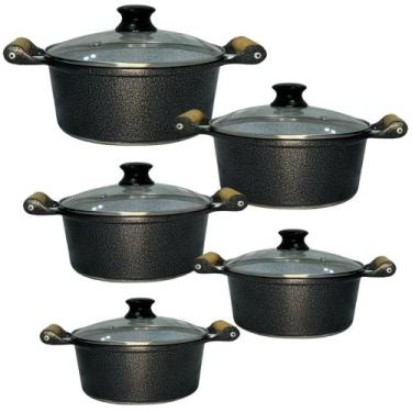 Imagem de Jogo 5 Panelas Cerâmica Aluminio Fundido Antiaderente Colors Preta - M