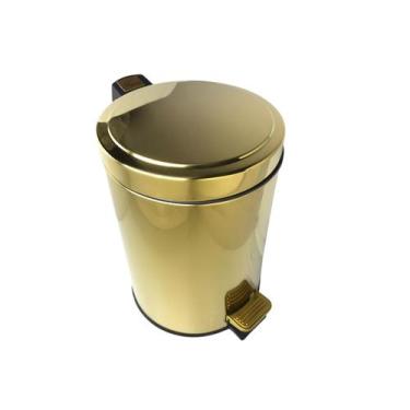 Imagem de Lixeira Dourada Em Aço Inox Banheiro Pedal 5L Novo Design - Fineza