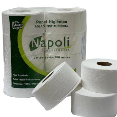 Imagem de Papel Higiênico 100% Celulose Virgem Rolão 300 Metros C/8 - Napoli