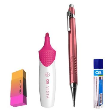 Imagem de Kit 4 Lapiseira BOHO 0.7m VM +Borracha +Grafite +Vista Rosa - Cis