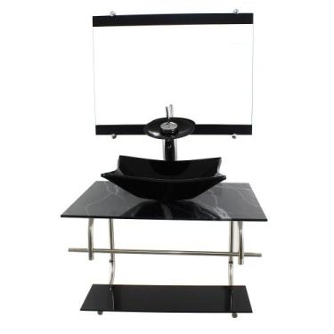 Imagem de Gabinete de vidro inox para banheiro 60cm retangular mármore preto - C