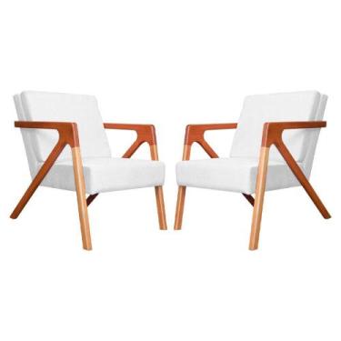 Imagem de Conjunto 2 Poltronas Monalisa Com Braços de Madeira Suede Branco - LM 
