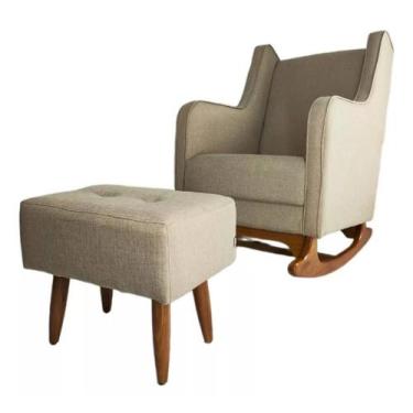 Imagem de Kit Amamentação Poltrona Cadeira Balanço Windy Baby Linho + Puff Papir