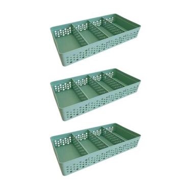 Imagem de Kit Com 3 Cestos Organizadores Prático Decorativo Vazado 3 Divisórias 