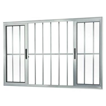 Imagem de Janela 4 folhas 1,20x2,00 com grade no alumínio brilhante - Comercial 