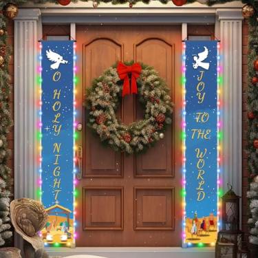 Imagem de VitalCozy Faixa LED para alpendre de Natal para presépio decorações de Natal fora religioso azul Jesus Natividade Placa de varanda com cordão de luzes para decoração de Natal inverno porta da frente