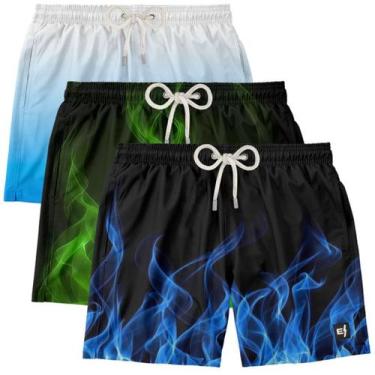 Imagem de Kit 3 Bermudas Masculina Praia Estampada Surf Boardshort Verão Moda Ca
