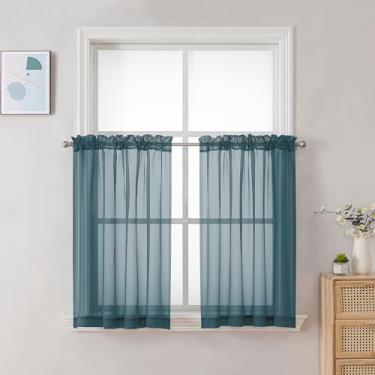 Imagem de Chyhomenyc Cortinas transparentes azul-pedra 76,2 cm de comprimento 2 painéis, bolso para varão de voile com filtro de luz para janela curta para banheiro, sala de estar, fazenda, janelas pequenas,