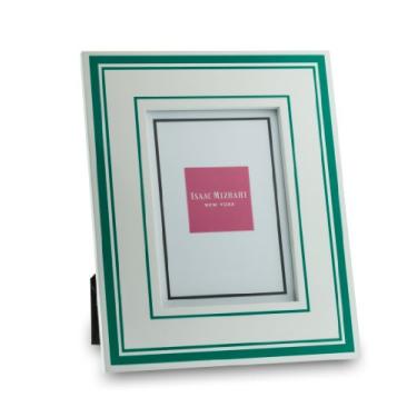 Imagem de Isaac Mizrahi Porta-retrato laqueado com linhas azul-petróleo, 10 x 15 cm