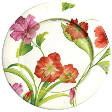 Imagem de Conjunto de 8 pratos de salada de papel com caspari Tropical Spendor, da Entertaining with Caspari, marfim