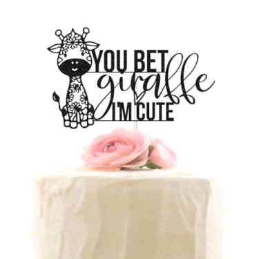 Imagem de XIUHUBA You Bet Giraffe I'm Cute Cake Topper Black Glitter Cake Decors for Newborn Baby Boys Girls Gender Reveal Party Baby Shower Decorations
