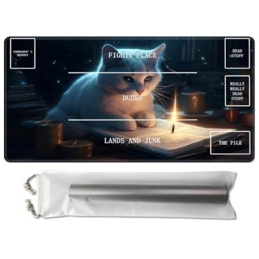 Imagem de HEAKIERG TCG Playmat Board Game Mats 24" x 14" with Storage Bag, Game Play Mat with Stitched Edge for Playmat Commander Deck Trading Card Game Anime MTG Gameplay Pad for Beginner, Candle Cat
