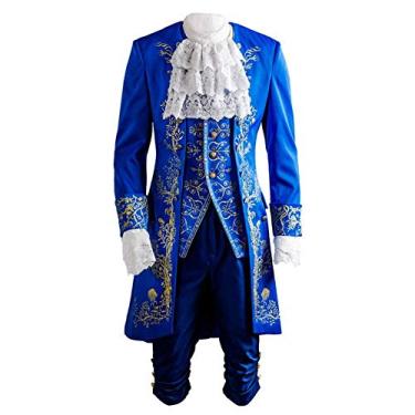 Imagem de Poboola Fantasia de Halloween Príncipe Encantado Adulto para Homens Roupas Clássicas Cosplay Aristocrata Charmoso Conjunto de Jaqueta Uniforme, Azul, GG
