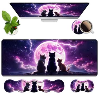 Imagem de Conjunto de descanso de pulso ergonômico 4 em 1 de espuma de memória, almofada de mesa para jogos grande XXL + descanso de pulso para teclado + almofada de pulso para mouse + porta-copos para jogos de