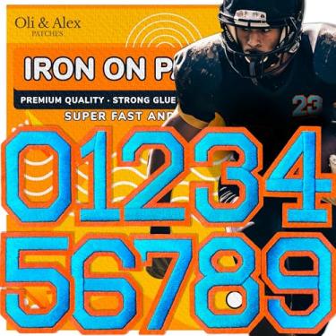 Imagem de Oli and Alex Remendos de ferro 6 cm - 10 peças de números de adesivos para roupas - Super cola - sem necessidade de costura - Patch bordado time de futebol universitário - apliques de números DIY cor