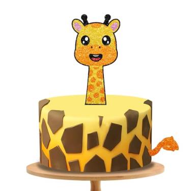 Imagem de Giraffe Cake Topper, Giraffe Birthday Cake Topper, Gold&Orange Glitter Giraffe Cake Decor for Wild Zoo Animal Themed Birthday/Baby Shower Party Supplies