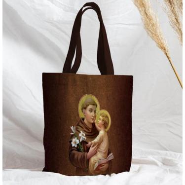 Imagem de Bolsa Sacola Artesanal de Tecido Santo Antônio Lírio Branco - CoreDeco