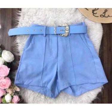 Imagem de Short Shortinho Cinto Metal Dourado Moda Alfaitaria - Mk Shop, Azul cl