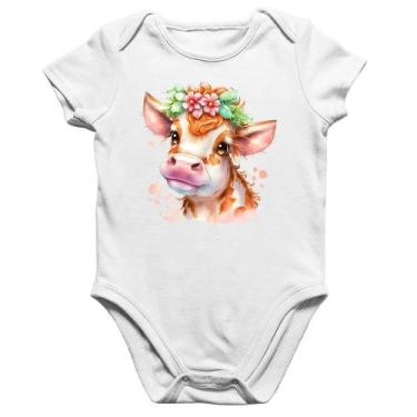 Imagem de Body Bebê Algodão Vaquinha E Flores - Foca na Moda, Branco, M