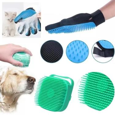 Imagem de Kit Lava Pet Escova Banho Cachorro Gato Dispenser + Luva - EMILAR