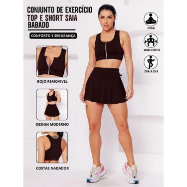 Imagem de Conjunto Academia Top Com Ziper E Bojo E Short Saia Babado Sinta O Con