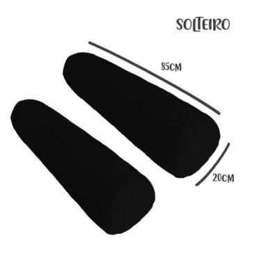 Imagem de Kit 02 Capas para Rolo de Cabeceira Solteiro 85x20cm Preta Arrumadinho