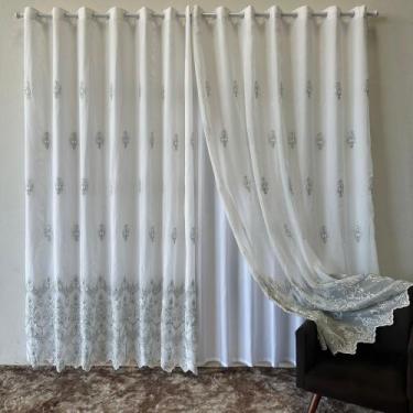 Imagem de Cortina Alto Padrão Bordada Fendi Com Forro Microfibra 4 Metros Com Al