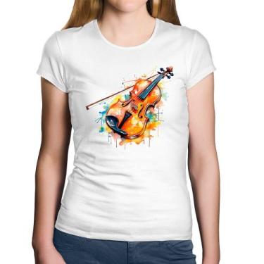 Imagem de Baby Look Algodão Violino Watercolor - Foca na Moda, Branco, G