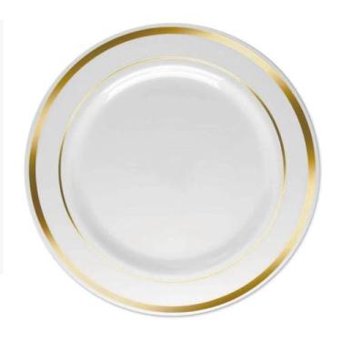 Imagem de Kit Prato Luxo Dourado de plástico rígido 26cm Refeição 60un -  ARCÓLO