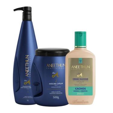 Imagem de Kit Aneethun Linha A Shampoo 1L + Mascara 500g + Creme Silicone Cachos