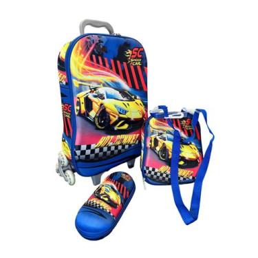 Imagem de Mochila Carros 3d Com Rodinhas Lancheira + Estojo - Futuro Brasil