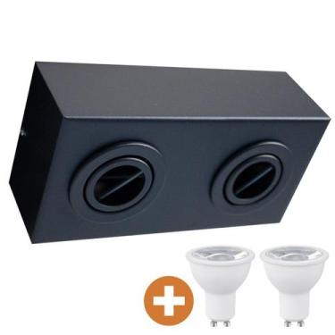 Imagem de Spot Plafon Box Sobrepor Mr16 Duplo Direcionável Preto + Led - AZ Casa