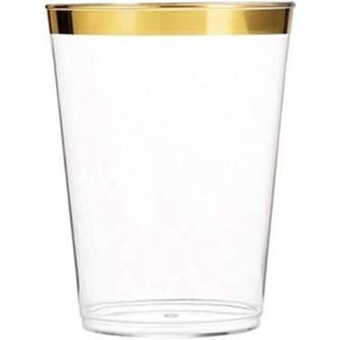 Imagem de Kit 5 Copos 300Ml Descartáveis De Luxo Em Plástico - Dourado