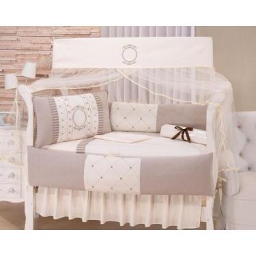 Imagem de Kit enxoval para berço bebê medalhão bege neutro menino luxo - MEDINA 