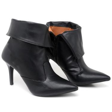 Imagem de Bota Cano Curto Dobrado Salto Fino Médio Napa Preto Ella's - Ellas Onl