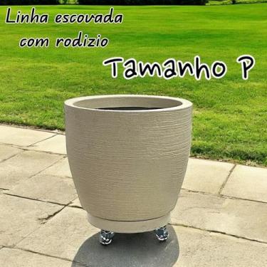 Imagem de vaso cone redondo em polietileno escovado com suporte rodizio em gel  