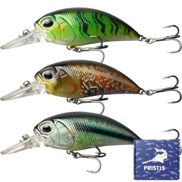 Imagem de Pristis 3 iscas de pesca de crankbait para robalo, isca de manivela com ganchos agudos, conjunto de isca de natação para mergulho profundo raso, kit de isca de Jerkbait Minnow para água salgada e doce
