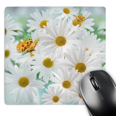 Imagem de 3dRose Mouse pad LLC 20 x 20 x 0,65 cm, margaridas brancas flor de nascimento de abril com borboletas (mp_79433_1)