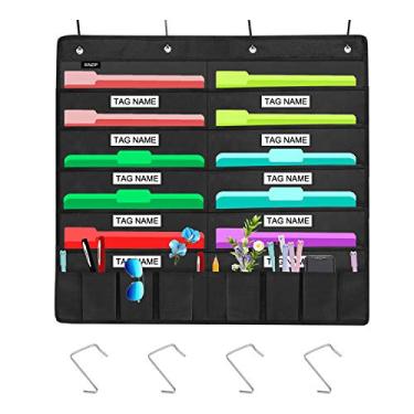 Imagem de Organizador de arquivos para pendurar na porta pesada Sinzip, cartas de bolso para armazenamento na parede preta com 2 ganchos, ótimo para sala de aula, escola, casa ou escritório, 10 Nametag Pocket