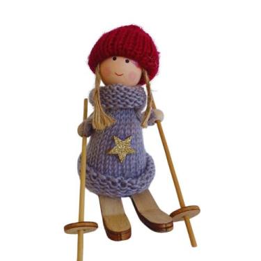 Imagem de Boneca Decorativa Natalina no Esqui Madeira / Tricô 12x11cm - Wincy, C