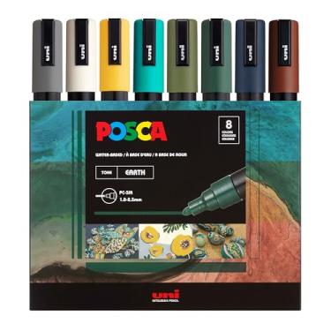 Imagem de uni Marcadores de tinta à base de água POSCA PC-5M, ponta média reversível (1,8-2,5 mm), cores de tinta terra, pacote com 8