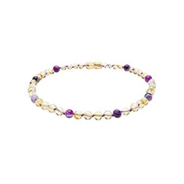 Imagem de Colar de âmbar genuíno do Mar Báltico feito com limão polido e ágata violeta 45 cm (17,7 polegadas), Âmbar báltico