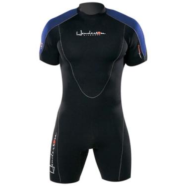 Imagem de Henderson Roupa de mergulho masculina Thermoprene Shorty (zíper traseiro) para mergulho - preto/azul-grande