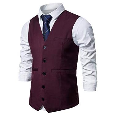 Imagem de DONGD colete social masculino formal para terno ou smoking, Vermelho, XX-Large