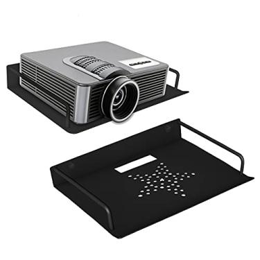 Imagem de Prateleira de parede pequena, prateleira flutuante, suporte de parede para projetor sem perfuração, liga de alumínio, tamanho 28 x 20 cm, capacidade de carga 20 kg, usado para caixas de mídia, consoles de jogos, roteadores, projetores e sons (preto)
