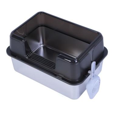 Imagem de Caixa de Areia de Aço Inoxidável, Caixa de Areia de Gato Grande de 20L Com pá, Caixa de Areia de Gato Fechada, Bandeja de Areia de Metal Anti-vazamento para Ats, Coelhinhos (BLACK)