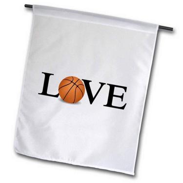 Imagem de 3dRose fl_180463_1 Love Basketball - texto preto com bola laranja O Bball esporte tipografia bandeira de jardim, 30 x 45 cm