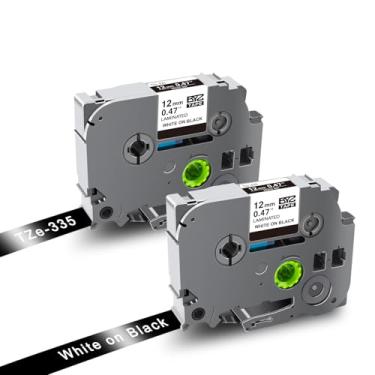 Imagem de Compatible Label Tape Replacement for Brother Ptouch White on Black TZe Tape TZe-335 TZe335, 12mm Laminated Black Tape for PTH110 PTD210 PTD400 Label Maker, 2 Pack